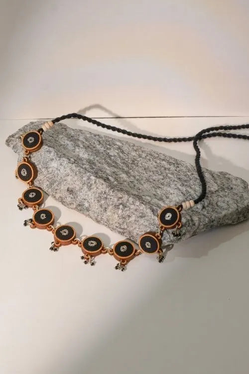 WHE Black Repurposed Fabric And Wood Necklace & Earrings