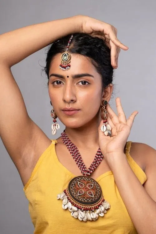 Combo Of WHE Hand Embroidered Multicolor Maang Tika & Earrings