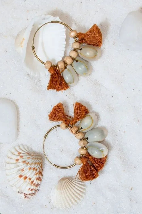 Combo Of WHE Artisan Shell Hoop Earrings & Cowry Shell Earrings