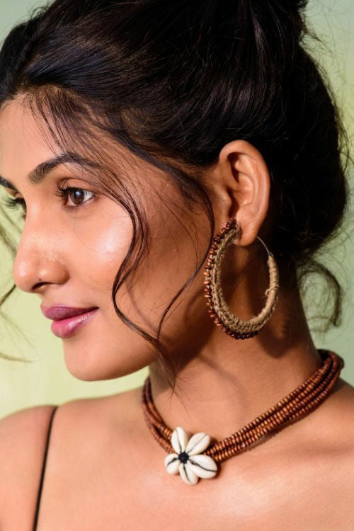 WHE Hand Crochet Jute And Bead Hoops