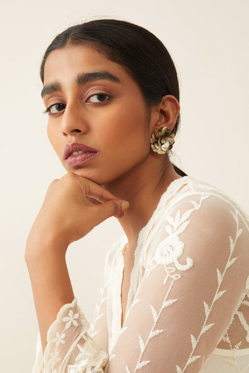 Whe White 'Floral' Mother Of Pearl Stud