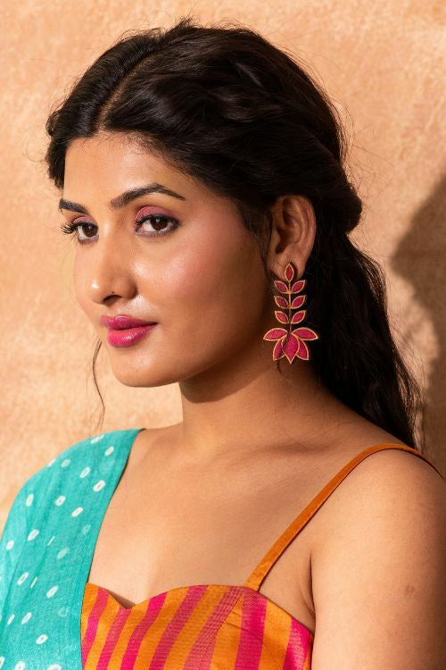 Whe Pink Lotus Upcycled Fabric And Repurposed Wood Statement Earrings