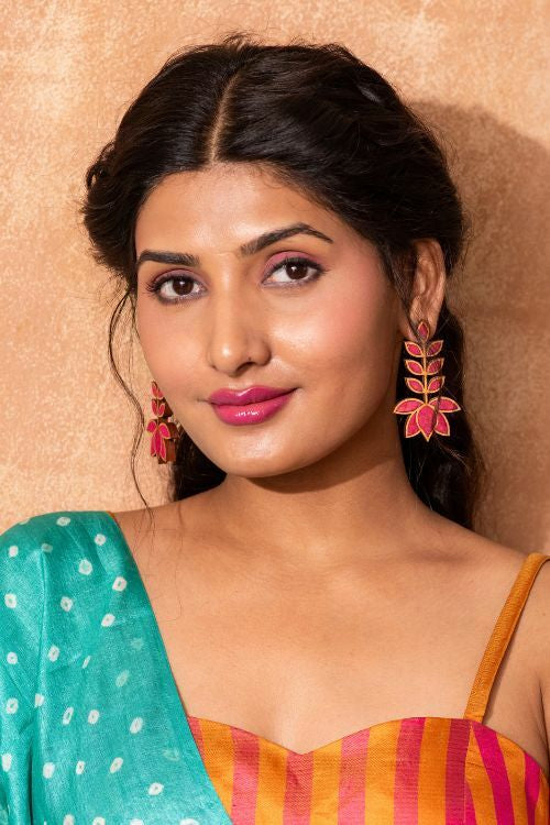 Whe Pink Lotus Upcycled Fabric And Repurposed Wood Statement Earrings