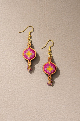 Whe Pink Festive Upcycled Fabric & Repurposed Wood Earrings