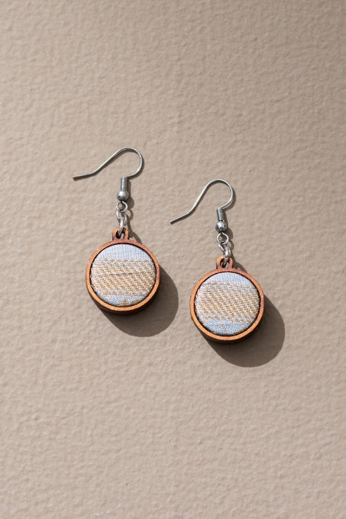 Whe Festive Grey, Gold And Silver Upcycled Fabric& Repurposed Wood Earrings