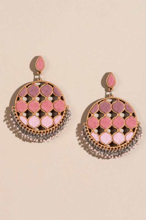 Whe Shades Of Pink Upcycled Fabric And Repurposed Wood Statement Earrings