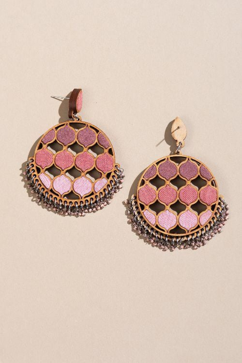 Whe Shades Of Pink Upcycled Fabric And Repurposed Wood Statement Earrings