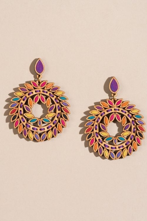 Whe Multicolor Upcycled Fabric And Repurposed Wood Statement Earrings