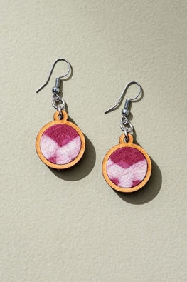 Whe Pink Fabric And Repurposed Wood Earrings