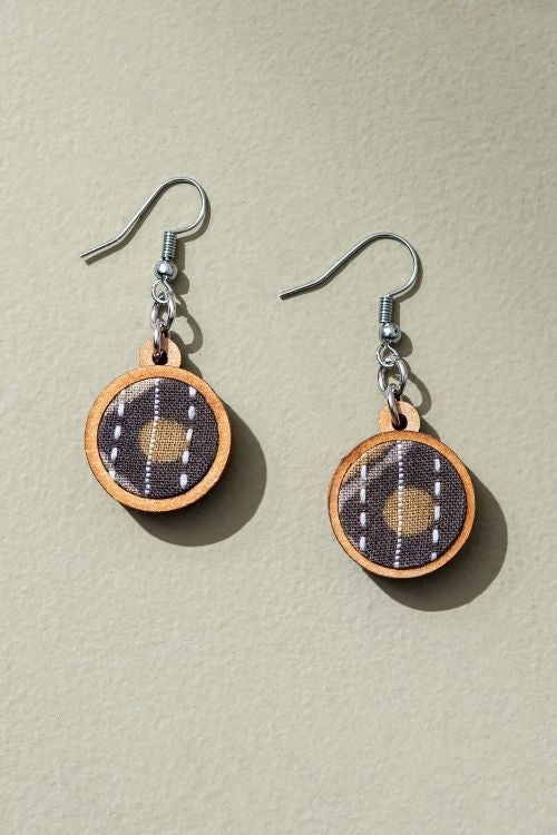 Whe Brown Fabric And Repurposed Wood Earrings - Brown