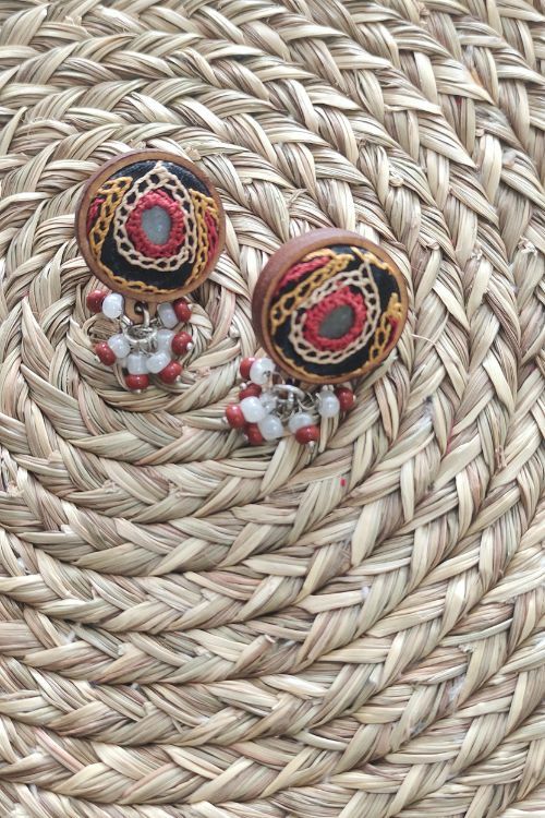 WHE Minimal Orange Hand Embroidered Earrings