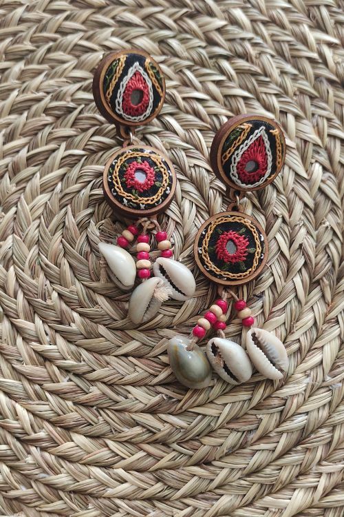 WHE 2-Layer Multicolor Hand Embroidered Earrings