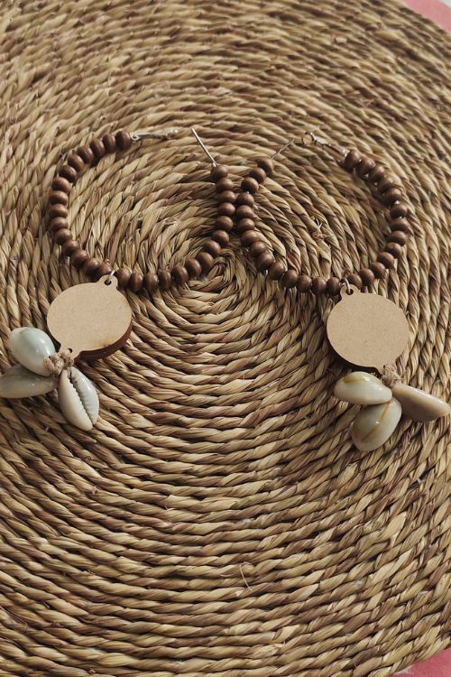 WHE  Hand Embroidered Hoop Earrings With Wooden Beads