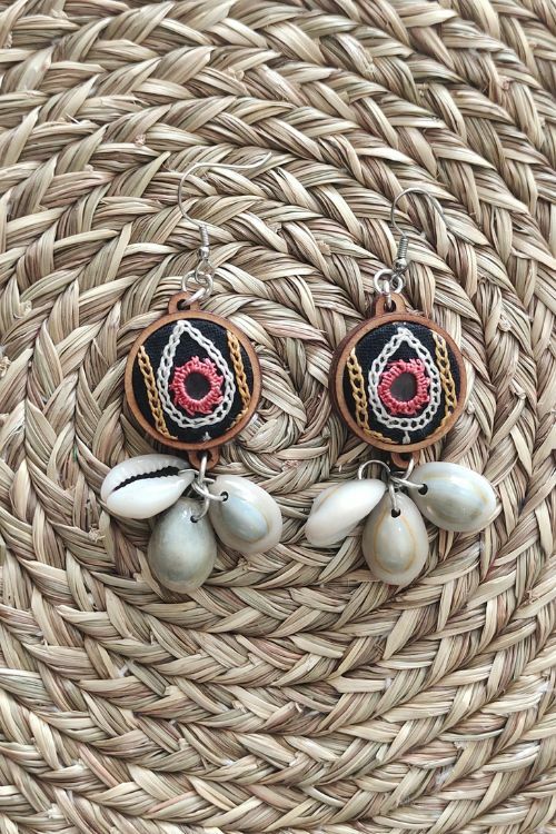 WHE Hand Embroidered Pink Danglers