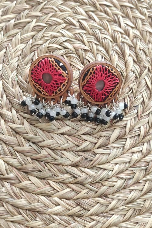 WHE Hand Embroidered Red Earrings