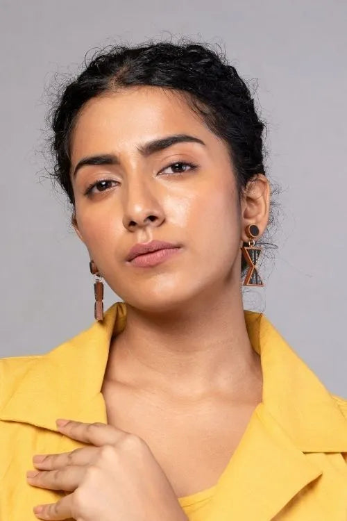 WHE Worli Inspired Black Repurposed Fabric And Wood Earrings