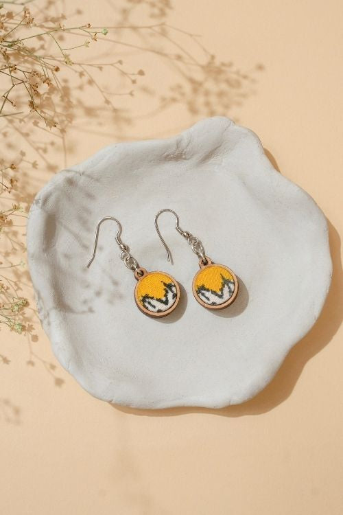 WHE Yellow Repurposed Fabric And Wood Danglers