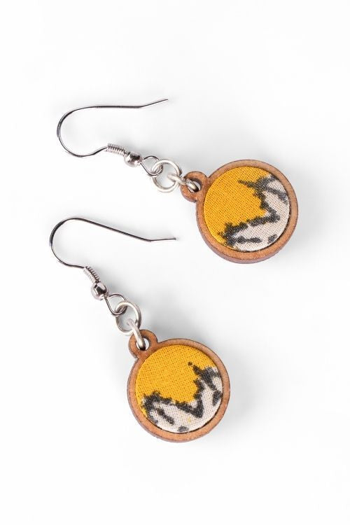 WHE Yellow Repurposed Fabric And Wood Danglers