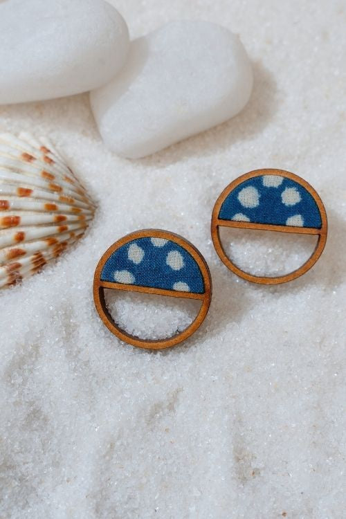 WHE Indigo Blue Repurposed Fabric And Wood Stud