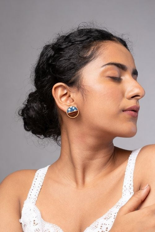 WHE Indigo Blue Repurposed Fabric And Wood Stud