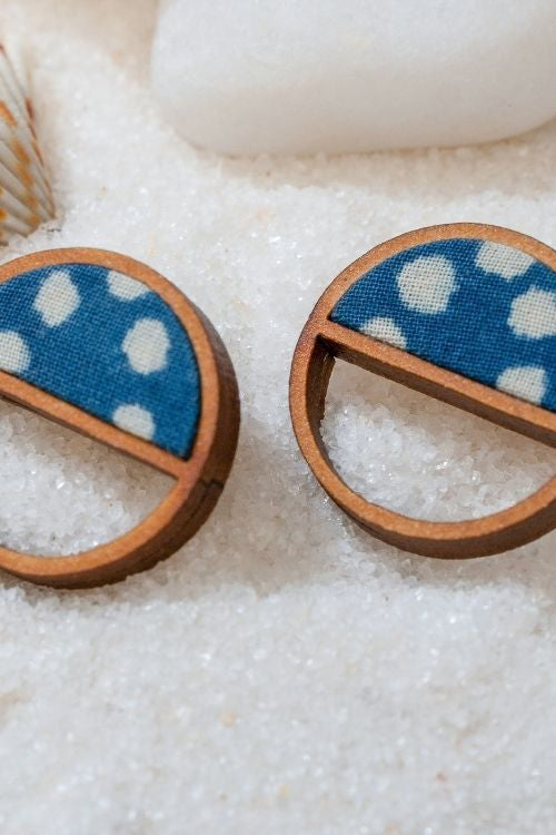 WHE Indigo Blue Repurposed Fabric And Wood Stud