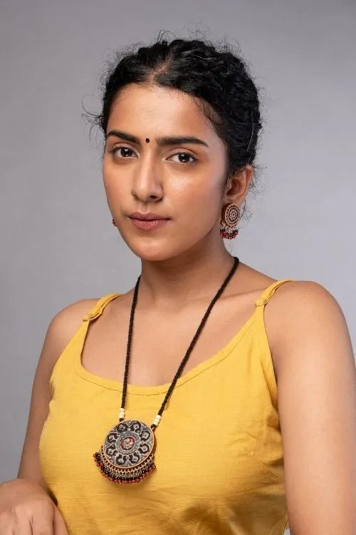 WHE Multicolor Ajrakh Repurposed Fabric And Wood Round Studs