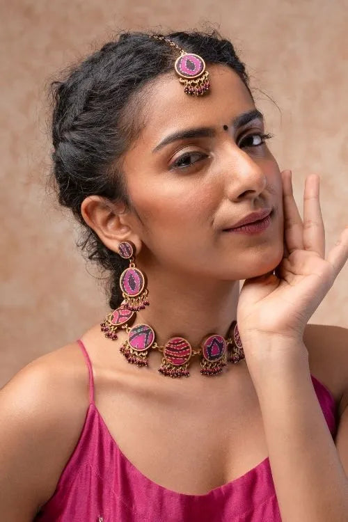 WHE Multicolor Kantha Silk Fabric And Repurposed Wood Earrings