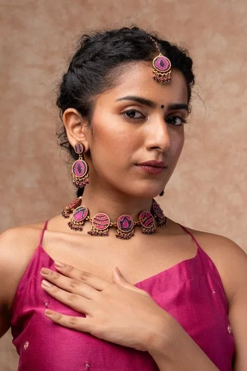 WHE Multicolor Kantha Silk Fabric And Repurposed Wood Earrings