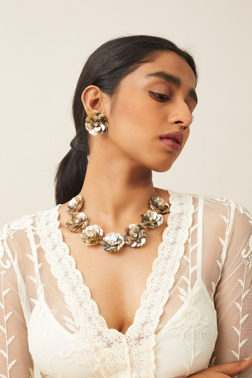 Whe Gold 'Floral' Mother Of Pearl Necklace