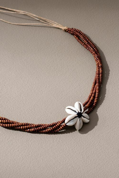 WHE Cowry Shell And Wooden Beads Choker