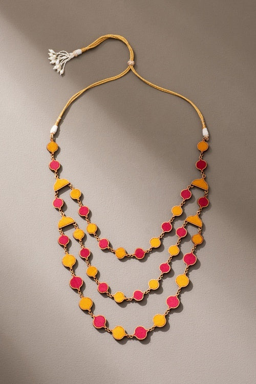 Whe Red Festive Upcycled Fabric & Repurposed Wood Elaborate Necklace