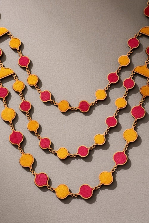 Whe Red Festive Upcycled Fabric & Repurposed Wood Elaborate Necklace