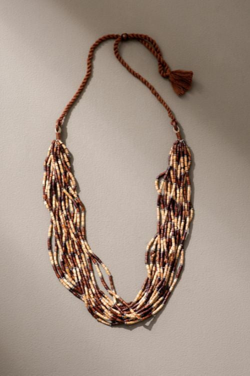 WHE Handmade Multilayer Adjustable Jute, Wooden Beads And Metal Beads Statement Necklace