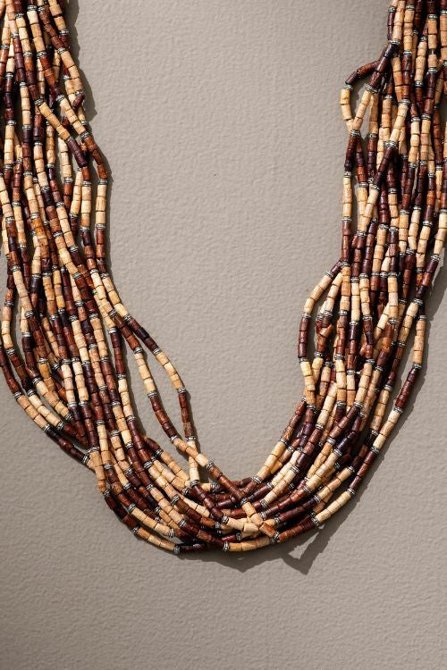 WHE Handmade Multilayer Adjustable Jute, Wooden Beads And Metal Beads Statement Necklace