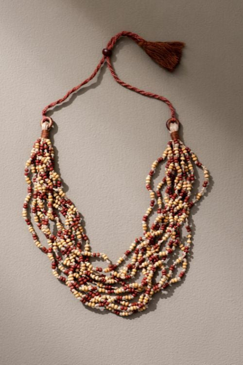 WHE Handmade Multilayer Adjustable Jute, Wooden Beads And Glass Beads Necklace