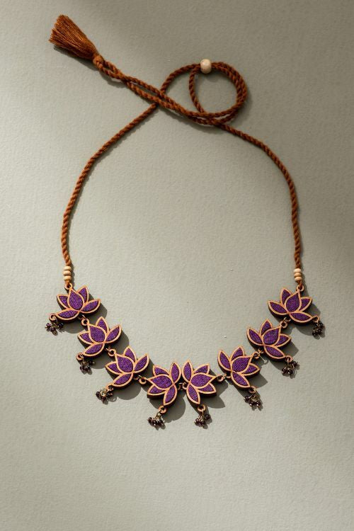 Whe Purple Lotus Upcycled Fabric And Repurposed Wood Statement Choker