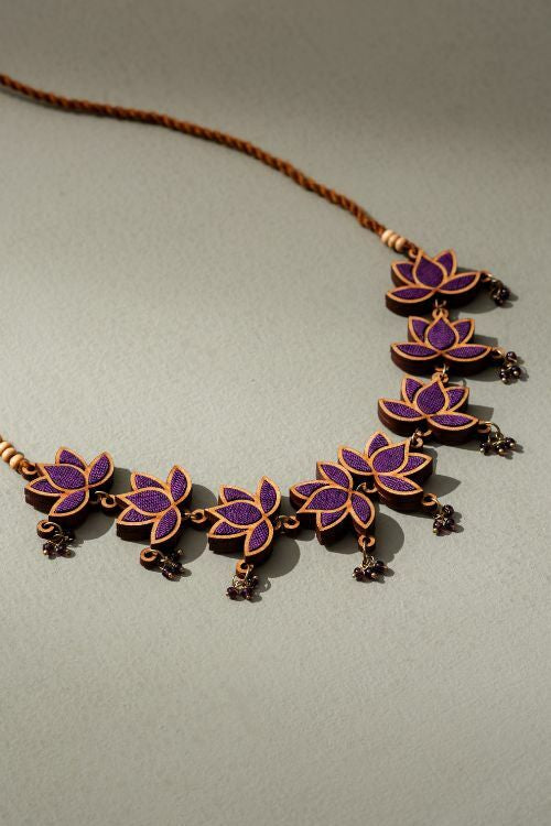 Whe Purple Lotus Upcycled Fabric And Repurposed Wood Statement Choker