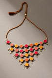 Whe Red And Orange Upcycled Fabric And Repurposed Wood Adjustable Statement Necklace