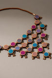 Whe Violet Multi Coloured Upcycled Fabric And Repurposed Wood Adjustable Statement Necklace