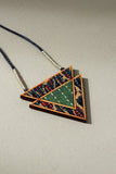 Whe Green Upcycled Fabric And Repurposed Wood Triangular Necklace