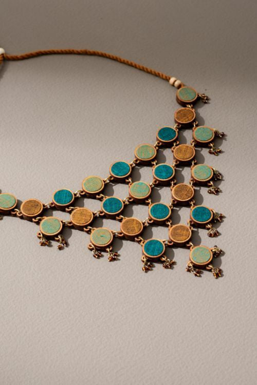 Whe Shades Of Green Upcycled Fabric And Repurposed Wood Adjustable Statement Necklace