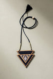 Whe Brown Upcycled Fabric And Repurposed Wood Triangular Necklace