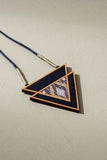 Whe Brown Upcycled Fabric And Repurposed Wood Triangular Necklace