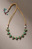 Whe Green Festive Pure Banarasi Brocade Fabric & Repurposed Wood Choker Necklace