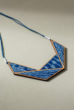 Whe Hand Painted Blue Connecting Triangle Upcycled Fabric And Repurposed Wood Necklace