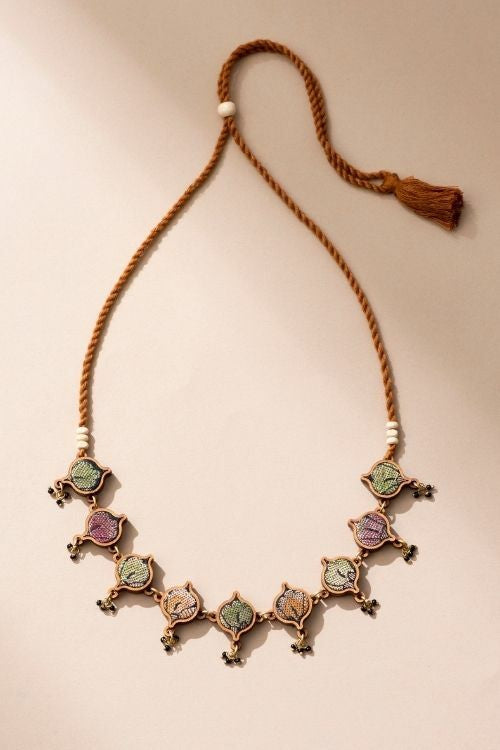 Whe Multicolor Festive Upcycled Fabric And Repurposed Wood Choker Necklace