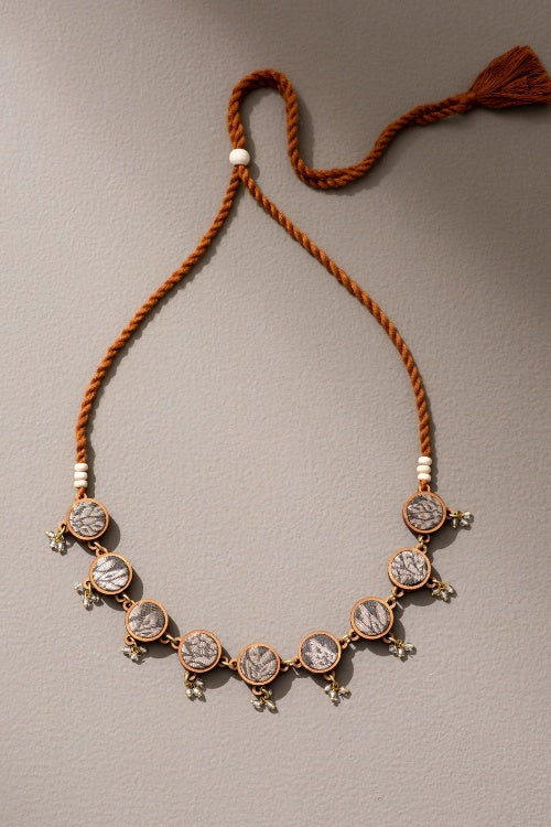 Whe Brocade Festive Upcycled Fabric & Wood Adjustable Choker Necklace