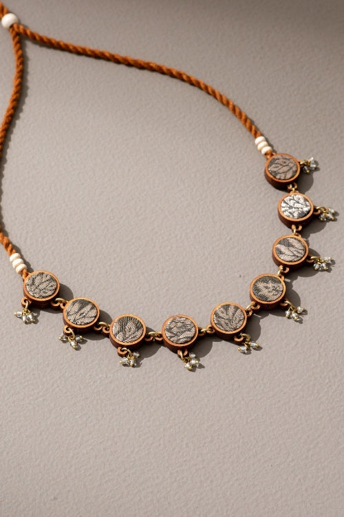 Whe Brocade Festive Upcycled Fabric & Wood Adjustable Choker Necklace