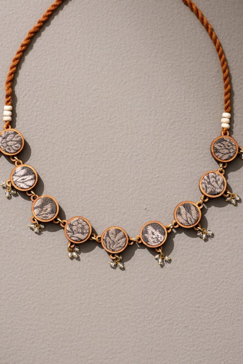 Whe Brocade Festive Upcycled Fabric & Wood Adjustable Choker Necklace