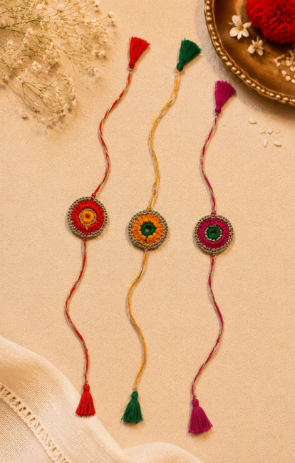 WHE Set Of 3 Handmade Crochet Rakhi Combo